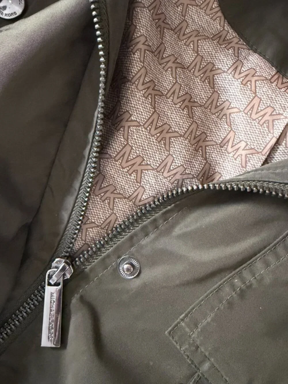 Michael Kors Olive Green Hooded Anorak Rain Jacket